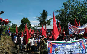 Demonstrators march in Timika in West Papua.