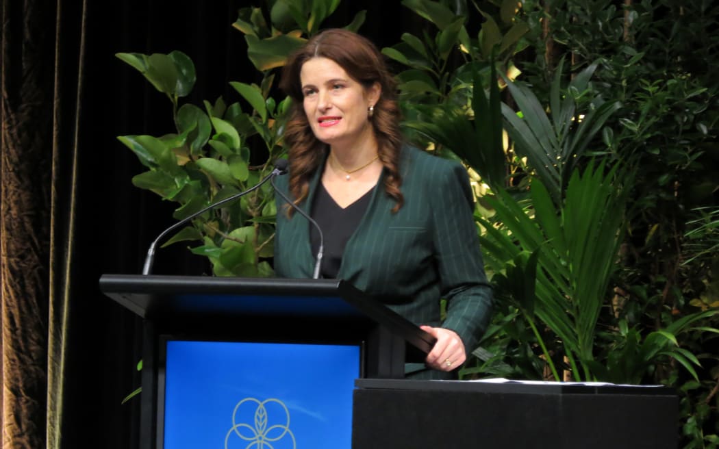 Finance Minister Nicola Willis speaking at the Horticulture New Zealand conference in Wellington on Tuesday.