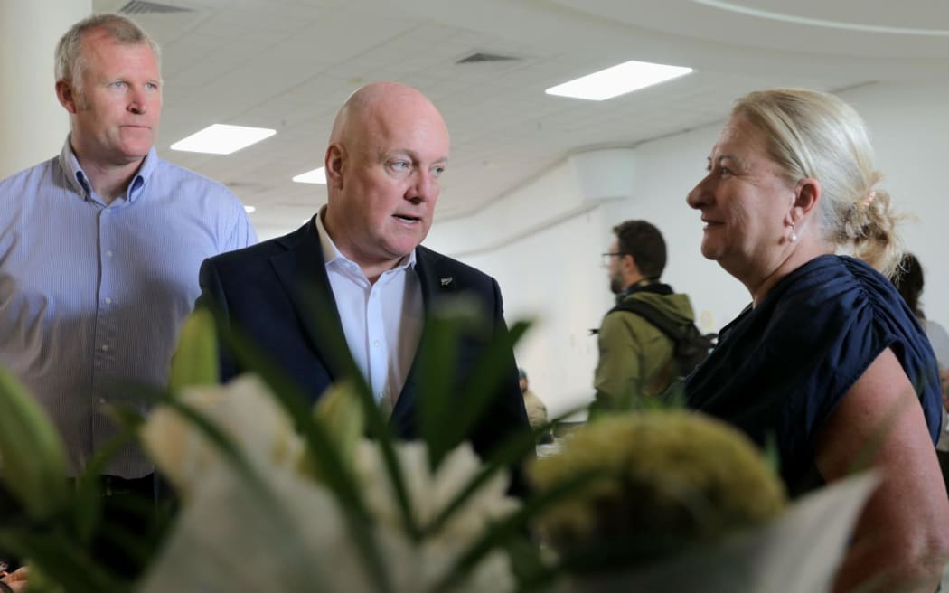 Prime Minister Christopher Luxon at He Maimai Aroha on Monday after the Mount Maunganui landslide