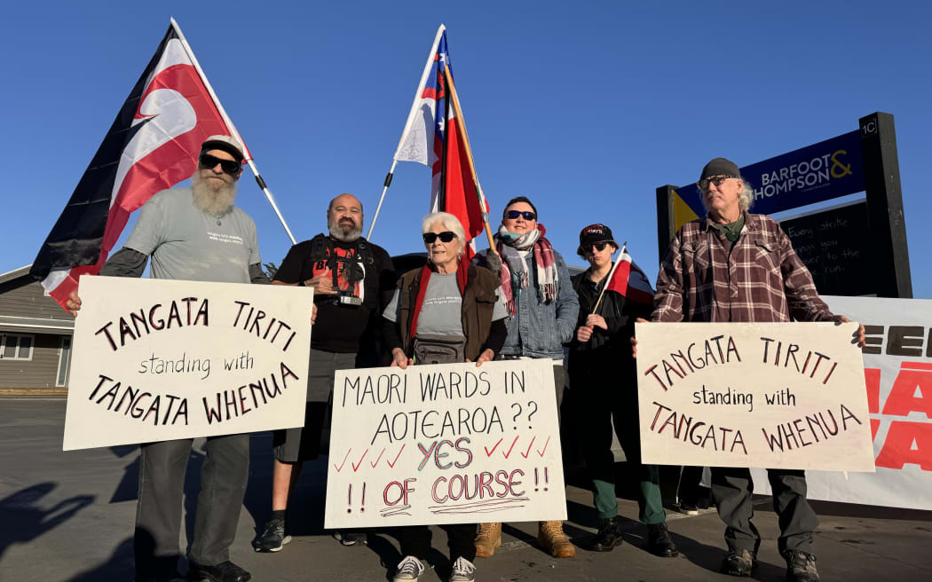 A protest in Kaipara as Te Rūnanga o Ngāti Whātua served the Kaipara District Council with an injunction to stop a planned vote on Maori wards.