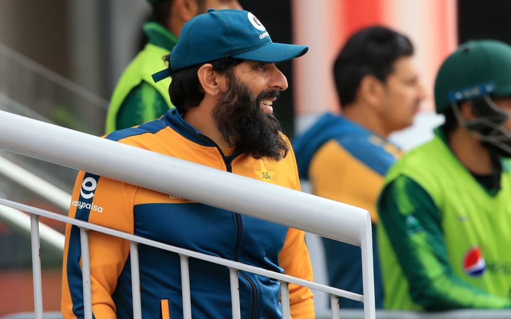 Pakistan's head coach Misbah-ul-Haq looks on during the international Twenty20 cricket match between England and Pakistan at Old Trafford cricket ground in Manchester, north-west England, on August 30, 2020.