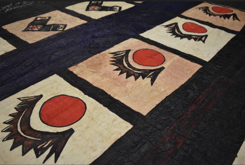 Tapa work on display at the Gus Fisher Gallery in Auckland.