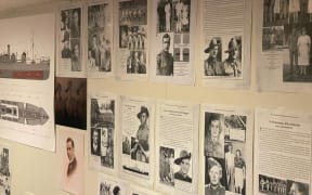 A board with articles about those on board the Montevideo Maru which sank with about 979 Australian troops and civilians on board on 1 July 1942.