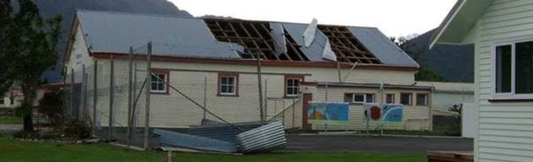 Roofing iron stripped from a building at Whataroa School.