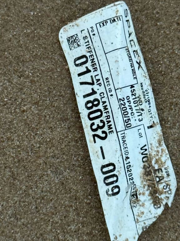 This label with a SpaceX logo washed up on Bagdad Beach in May.