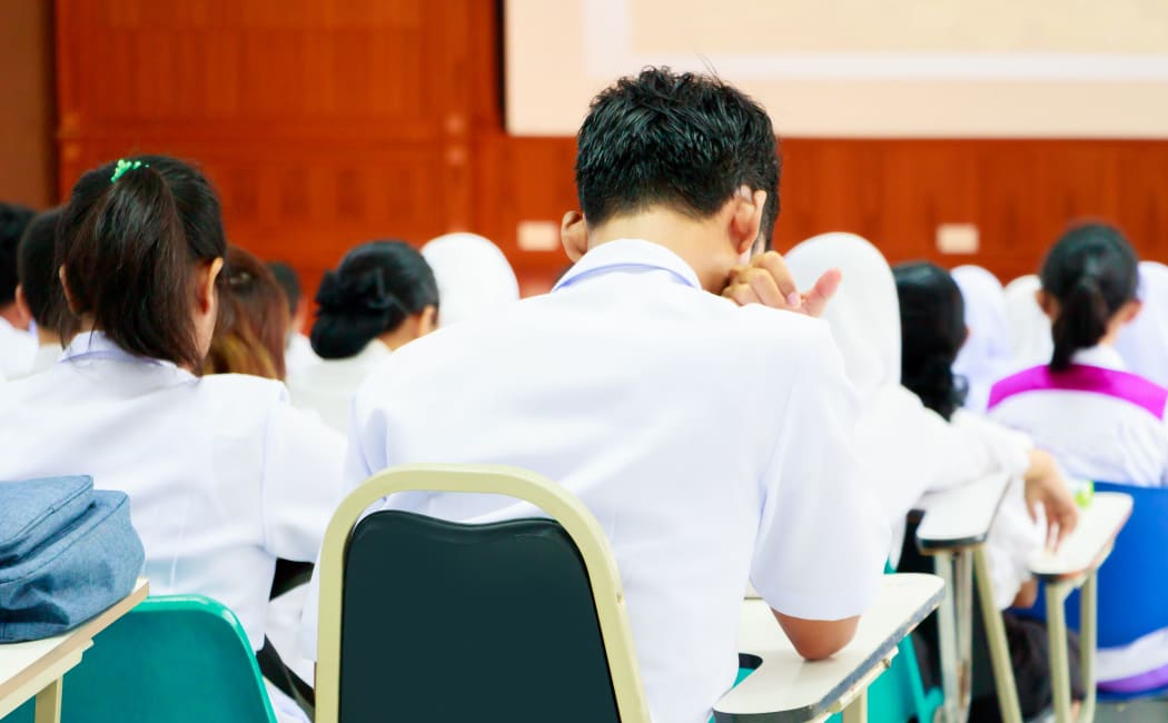Students  sit on chair  interior classroom learning in education university