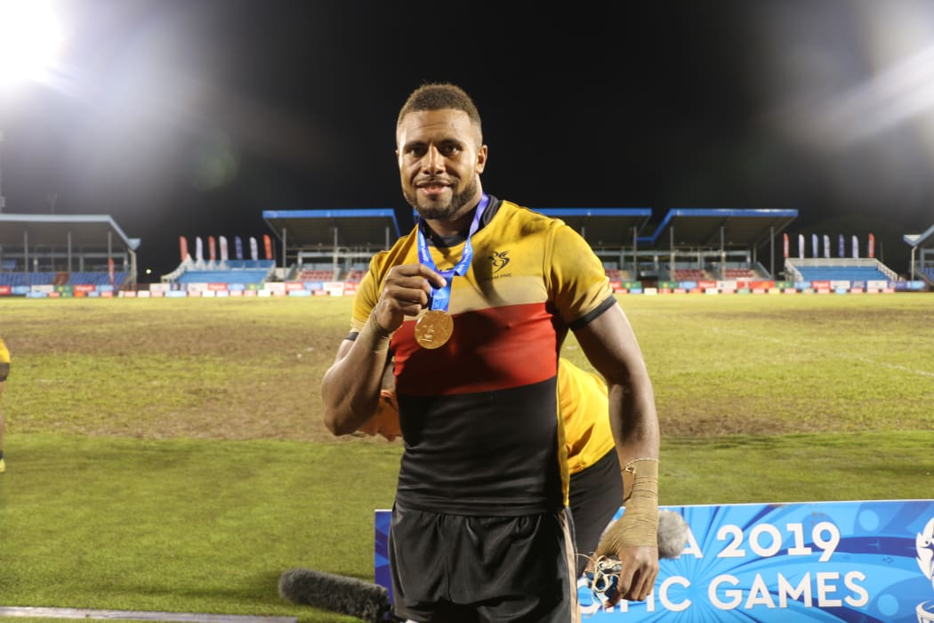 Fiji men's captain Luke Nadurutalo (in a PNG shirt)