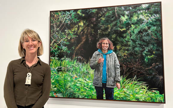 Maryanne Shearman with her winning portrait of Tuhi-Ao Bailey.