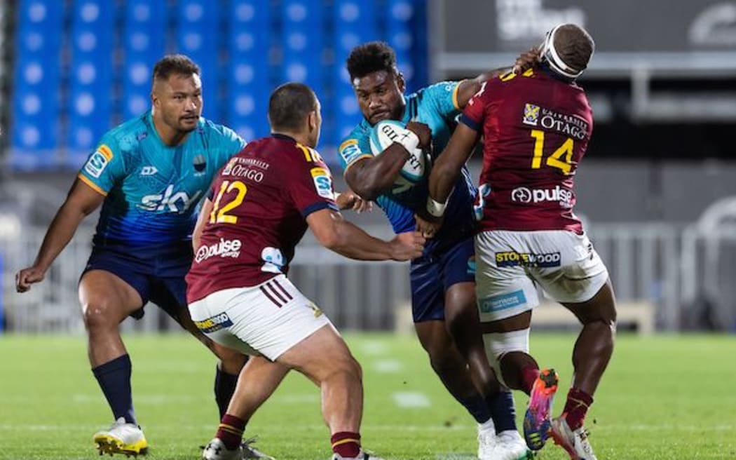 Timoci Tavatavanawai playing for Moana Pasifika against the Highlanders in a Super Rugby Pacific match at Mt Smart Stadium in Auckland on 31 March 2023. Photo/Brett Phibbs/Photosport