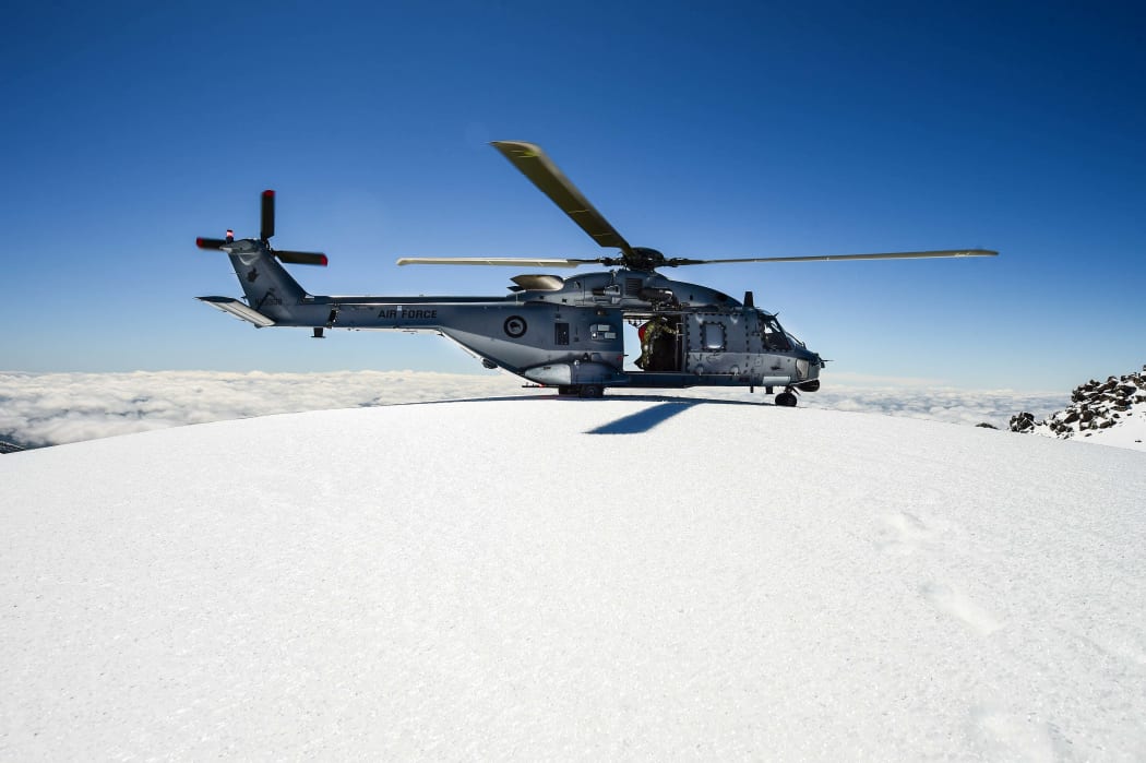 A Royal New Zealand Air Force NH90 helicopter - pictured after a rescue on Mt Taranaki.