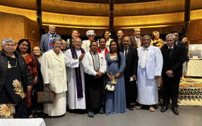 Labour representatives with church ministers, and Samoa High Commission's head of mission Afamasaga Faamatalaupu Toleafoa and consul general Afemata Palusalue Faapo II Lemalu.