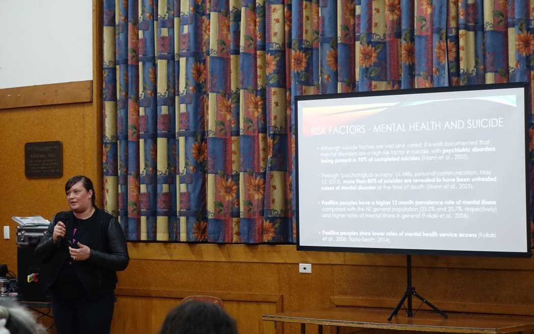 Rochelle Nafatali presenting Pacific suicide statistics.