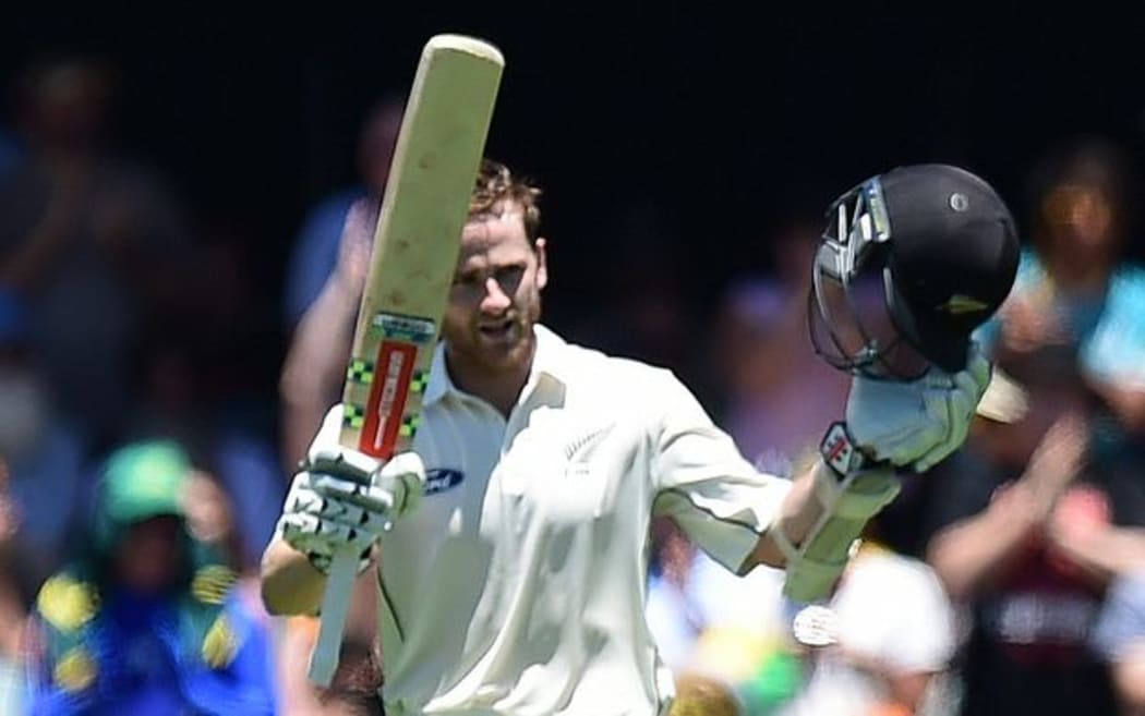 Kane Williamson celebrates his Test century on day three at the Gabba, 7 November 2015. New Zealand tour of Australia, 1st test at Brisbane 5-9 November 2015. Copyright photo: www.photosport.nz