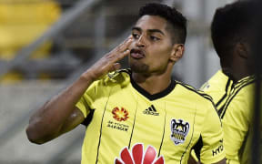 Wellington Phoenix striker Roy Krishna celebrates a goal.
