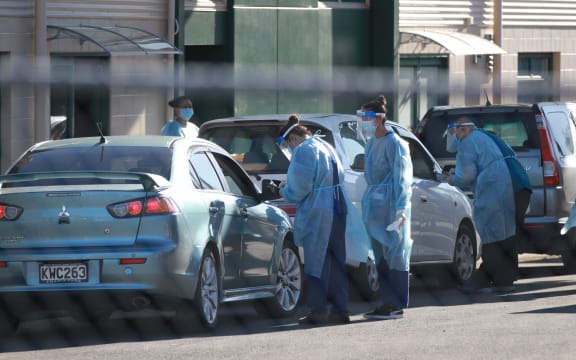 Covid coronavirus testing station at the Rotorua International Stadium in Rotorua.