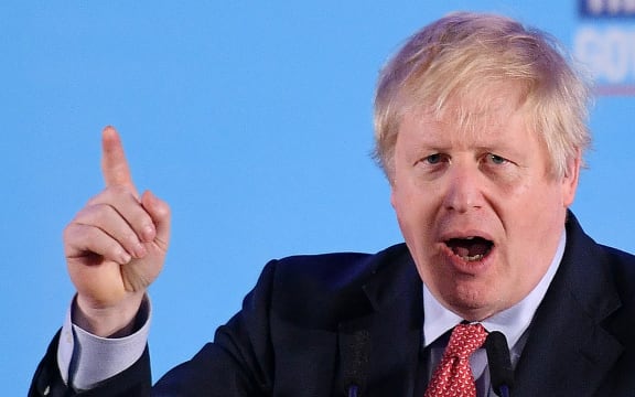 Britain's Prime Minister and leader of the Conservative Party, Boris Johnson speaks during a campaign event to celebrate the result of the General Election, in central London on December 13, 2019.