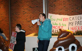 Comedian Guy Williams at the protest.