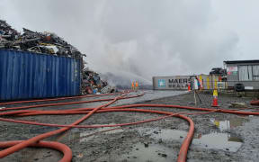 Fire doused at National Steel scrap metal yard in Woolston, Christchurch on 18 August 2022.