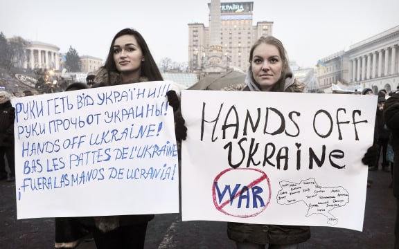 Protesters at Russian interference in Ukraine in Kiev's Independence Square.