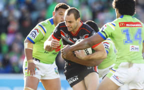 Simon Mannering in action for the Warriors.