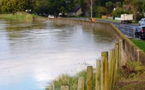 The Rangitaiki River behind the stopbank on College Road, shortly before it broke through in April.