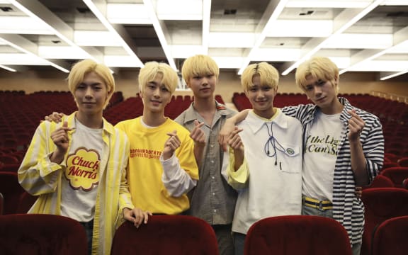 Korean pop band Newkidd at the 2018 K-POP World Festival.