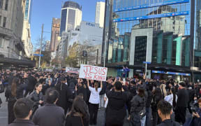 Protesters at a Destiny Church rally in Auckland, 21 June 2025.