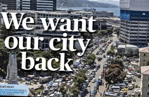The front page of the Dominion Post on Friday - 11 days after the Convoy 2022 arrived in town.