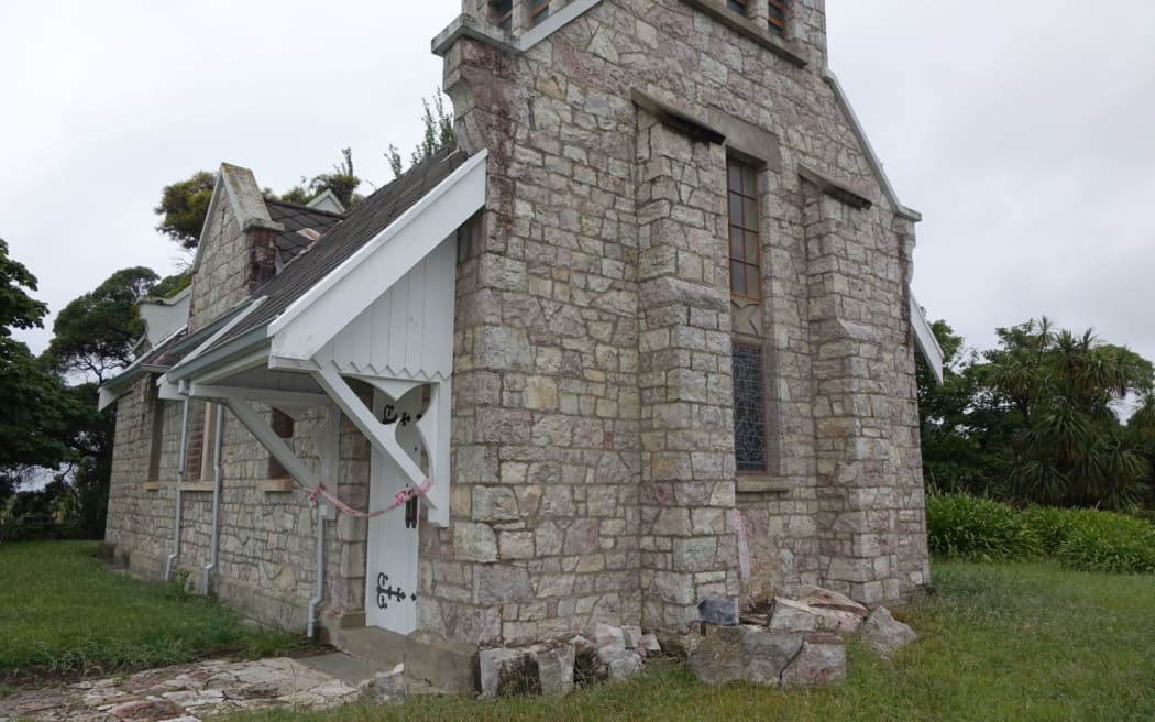 An old stone church in Ward which remains largely intact after the quake.