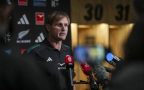 Scott Robertson addresses media before the second test against the Springboks, 2025.
