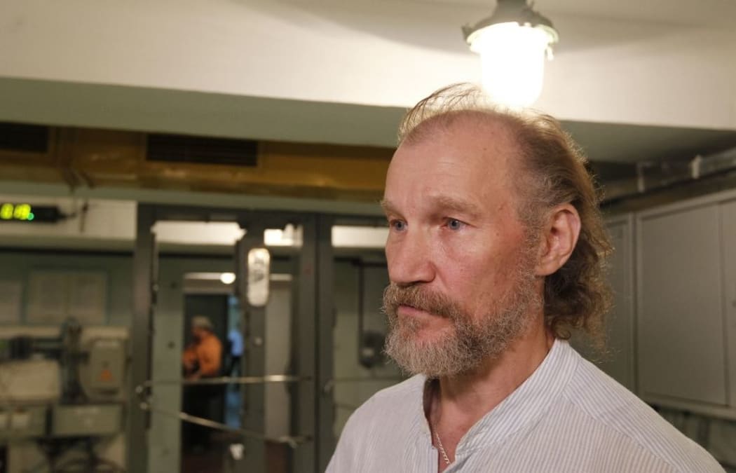 Alexiy Breus, operator of the 4th power unit, on the day of the accident, speaks to journalists in the bunker in the Chernobyl Nuclear power plant during a press tour of the locations depicted in The Chernobyl Series (HBO), in Chernobyl, Ukraine, on 7 June 2019.