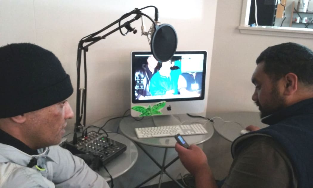 This is  an image of John and Rob setting up to broadcast Radio NFA