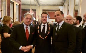 Winston Peters, French President Emmanuel Macron and Vanuatu Climate Change Minister Ralph Regenvanu at the 6th Pacific-France Summit in Nice, France, June 2025.