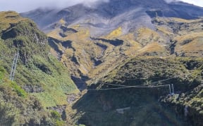 Bridge masts over the Manganui Gorge on Taranaki Maunga.