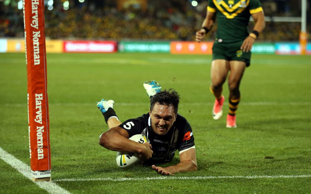 Kiwis Winger Jordan Rapana scoring try for New Zealand against Australia