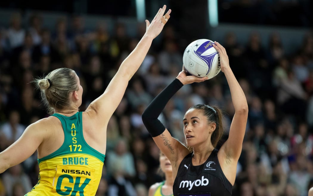 Silver Ferns Maria Folau - Constellation Cup Game 2, between the NZ Silver Ferns v Australian Diamonds, held at Spark Arena, Auckland, New Zealand.  16 October 2019       Photo: Brett Phibbs / www.photosport.nz