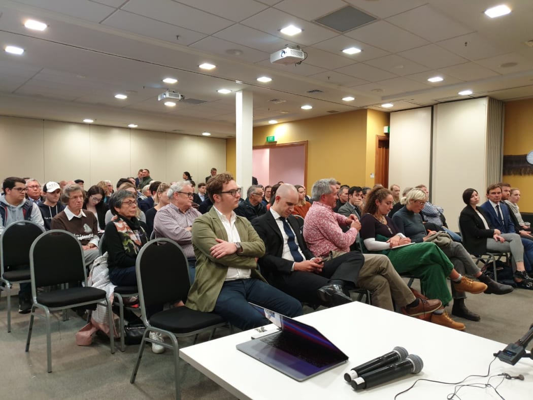 About 150 people attended a meeting on safety in Wellington CBD, 12 March 2021.