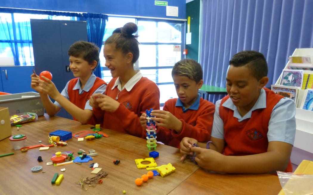Students at Te Kura Kaupapa Māori o Te Atihaunui-a-Pāpārangi. From left to right, Tumaia Hamahona, Anahera Hamahona, Trey Aitokia and Mataamua Biddle.