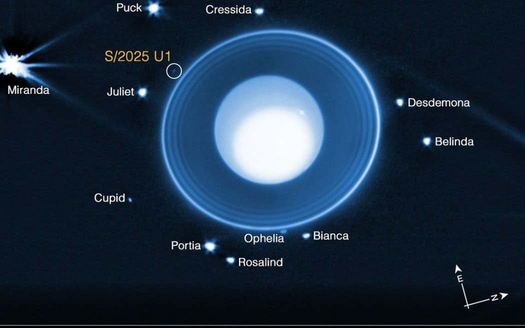 Webb’s Near-Infrared Camera captured an image of the new moon as well as 13 of the other 28 known moons.