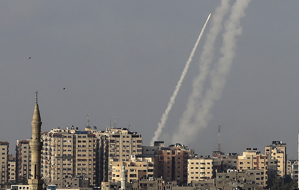 Rockets are fired from Gaza City towards Israel on 10 May 2021.