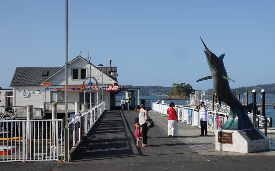 Paihia wharf and marlin statue, Paihia, Bay of Islands.