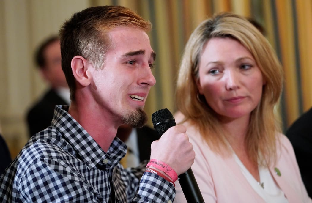 Marjory Stoneman Douglas High School shooting survivor Samuel Zeif speaks during a listening session on gun violence with US President Donald Trump