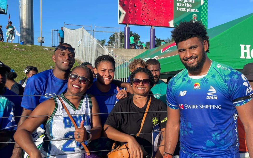 Isoa Nasilasila with fans after the Fijian Drua defeated the Reds in Suva on Saturday. Photo: Fijian Drua