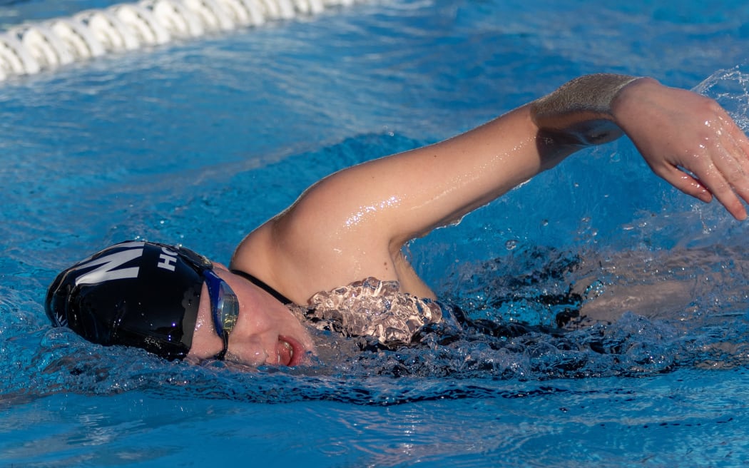 Taranaki swimmer Madeline Hobo in action at the sixth International Ice Swimming Association world championships in Molveno in Northern Italy.