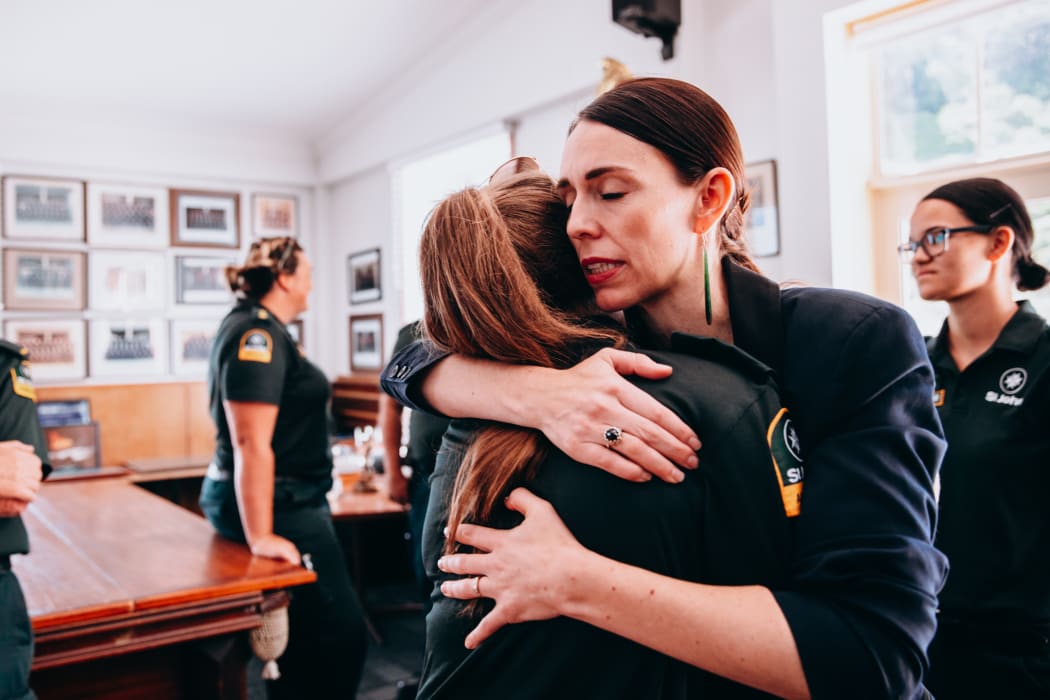 Jacinda Ardern meets first responders in Whakatāne.