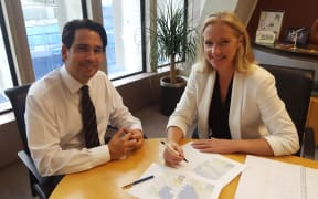 Transport Minister Simon Bridges and Wellington councillor Jo Coughlan.