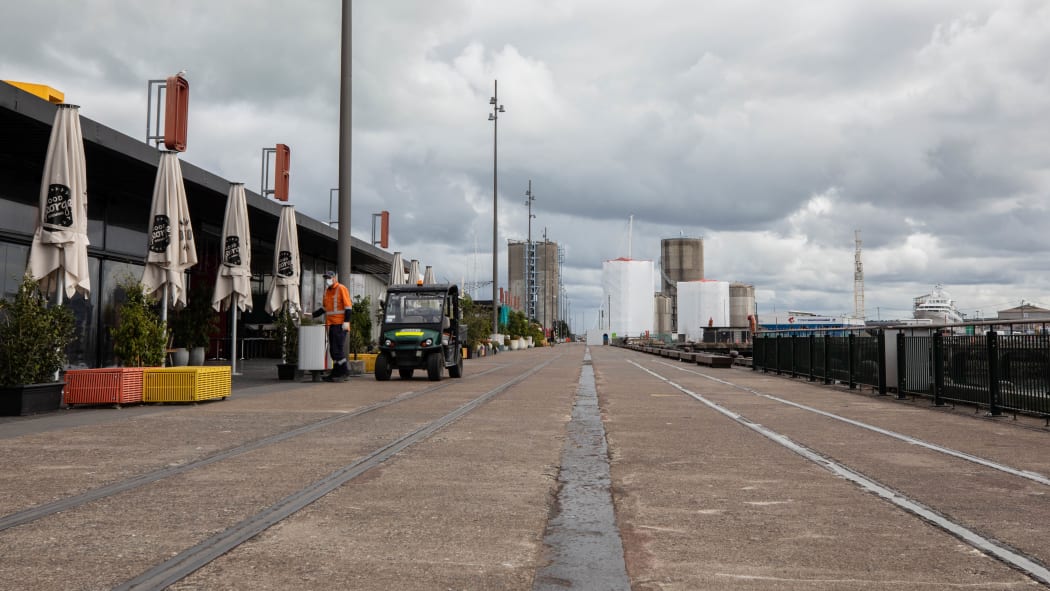 Auckland's deserted viaduct area during the Covid-19 alert level four lockdown.