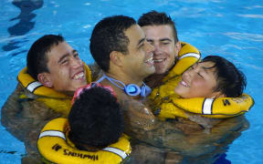 Learning survival skills at Waipukurau swimming pool.