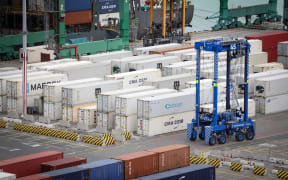Containers being unloaded at Lyttelton Port