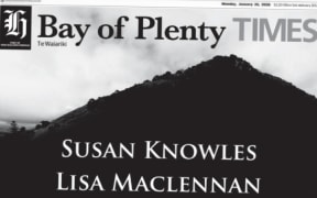Bay of Plenty Times stark front page lists the names of six victims from Beachlands holiday park.